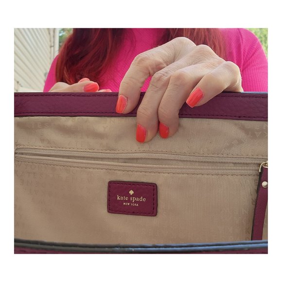 KATE SPADE Dark Pink Leather Satchel Crossbody Purse - Picture 8 of 10
